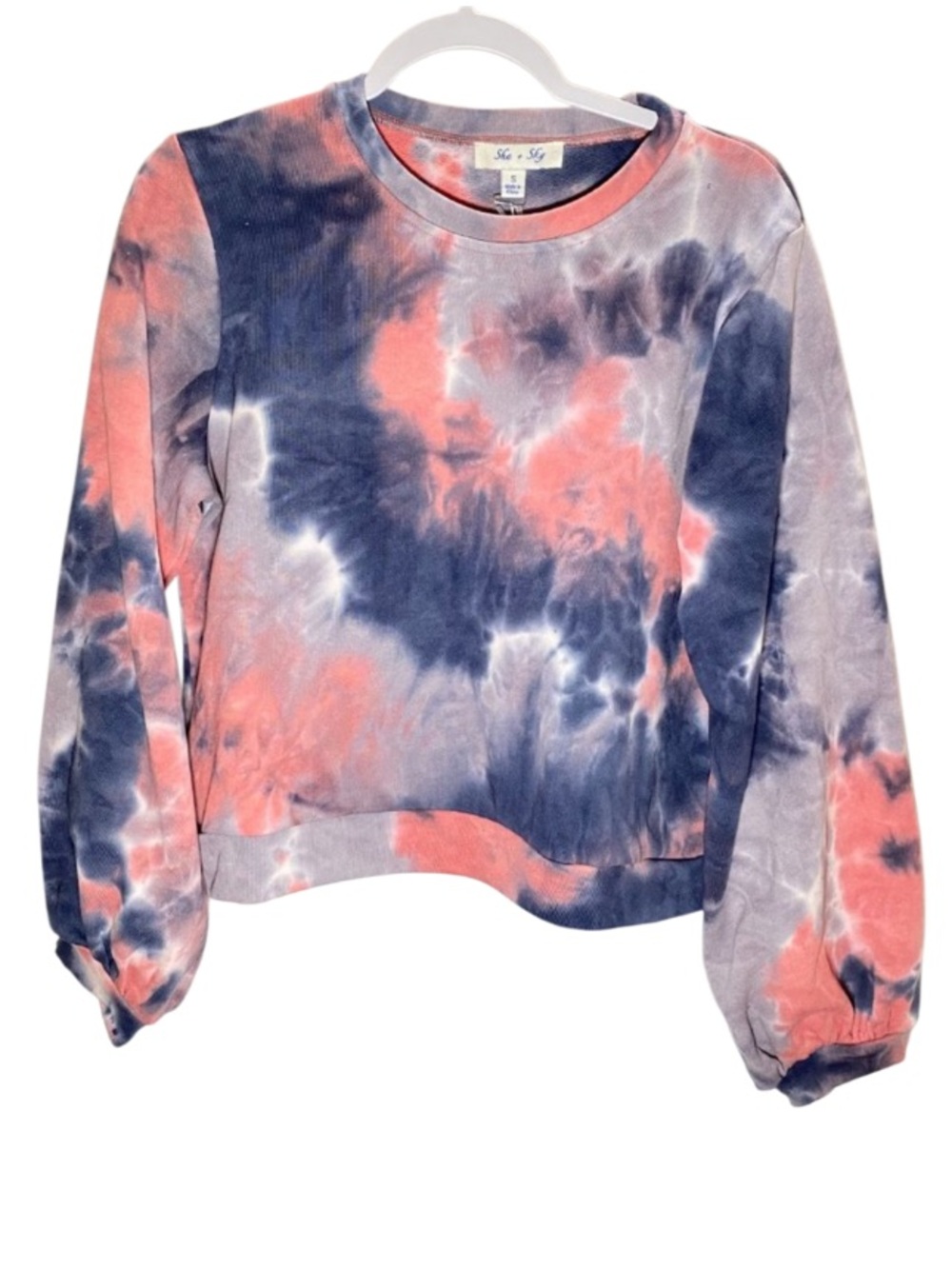 NEW! She & Sky Coral Navy Tie Die Cropped Sweatshirt Top
